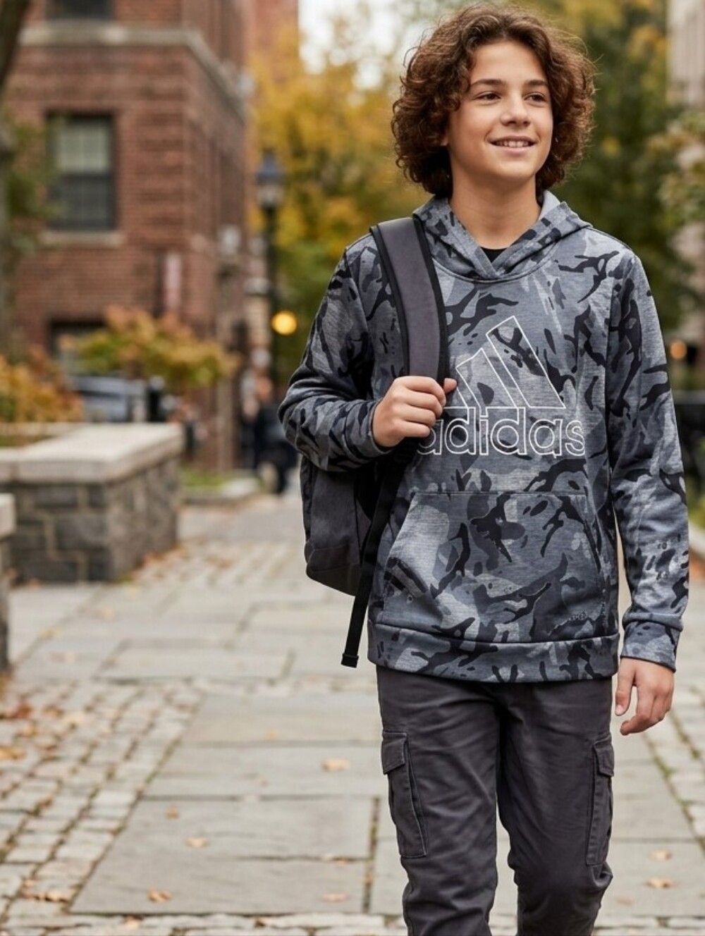 adidas Men’s Gray Camo Hooded Windbreaker